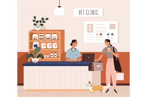 Pet owner at vet clinic reception | Animal Illustrations ~ Creative Market
