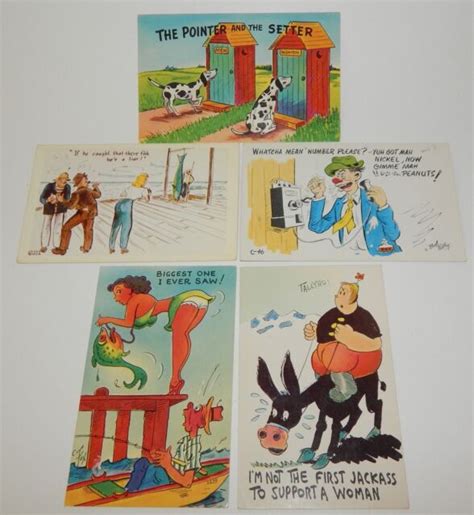 5 Postcard Comic Humor Assorted Circa 1950 1960s Adult Style Usa