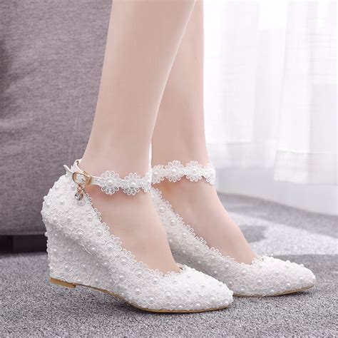 With a variety of sizes and styles available, shop with free delivery options. 7cm White Women Shoes Wedges Lace Bridal Wedding Shoes ...