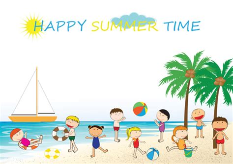 Children And Beach Summer Background Vector 02 Free Download