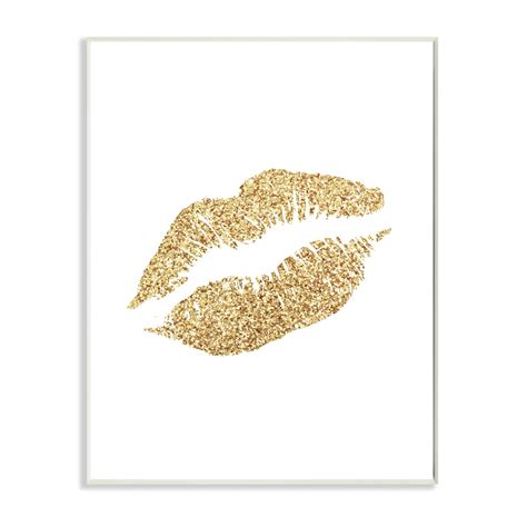 Glitter Lips Glam Whitegold Wooden Stretched Canvas Wall Art Bed