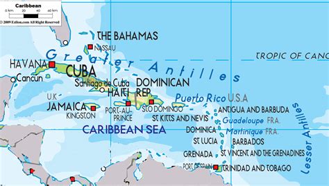 Physical Map Of Caribbean Ezilon Maps