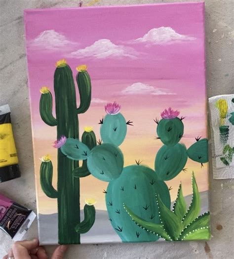 Easy Cactus Painting Desert Golden Hour Cactus Painting Simple