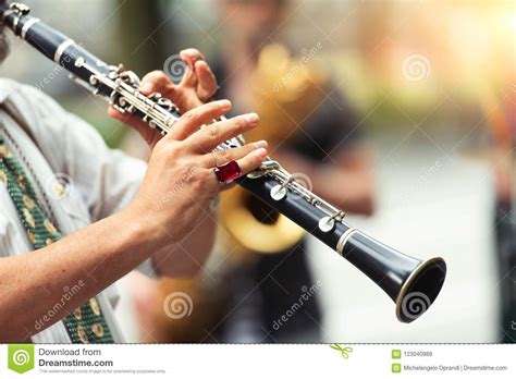 Detail Of A Street Musician Playing The Clarinet Stock Image Image Of Player Playing 123040989