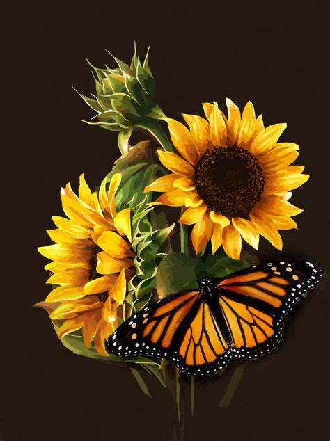Beautiful Sunflower With Butterfly Pintura Flores Oleo Pintura De