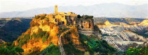 Panorama Of Civita Di Bagnoregio Ghost Medieval Town Italy Stock