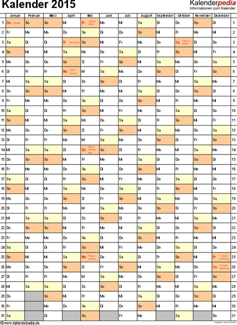 Kalender 2015 In Excel Zum Ausdrucken 16 Vorlagen