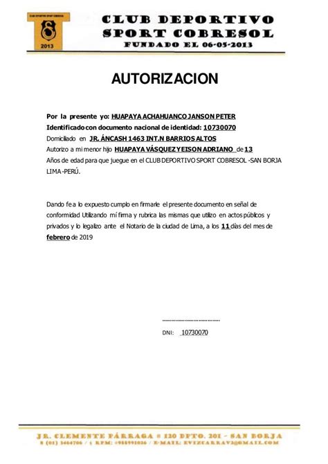 Carta De Autorizacion Modelo Y Ejemplo De Autorizacion Unamed Unamed