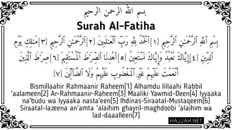 Surah Al Fatiha In Arabic English Translation And Transliteration Hajjah