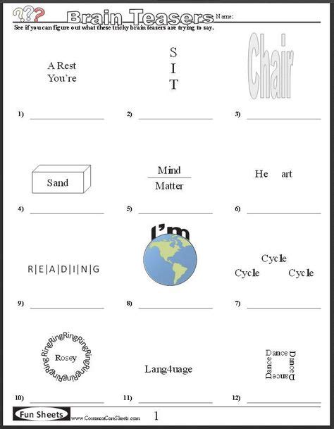 Brain Teasers Worksheets