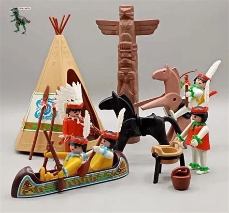 playmobil 3483 ancient indian village teepee canoe totem native americans west 46 20 picclick
