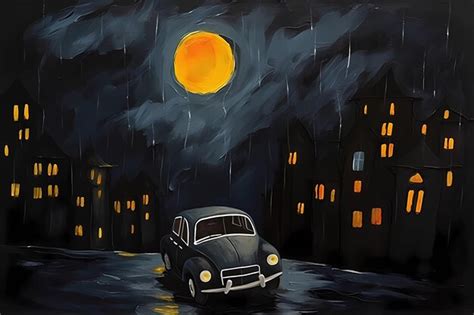 Premium AI Image | classic old car in a moonlit night