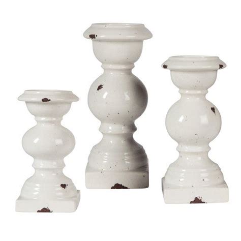 3 Piece Rustic Ceramic Candlestick Set White Candle Holders Candle