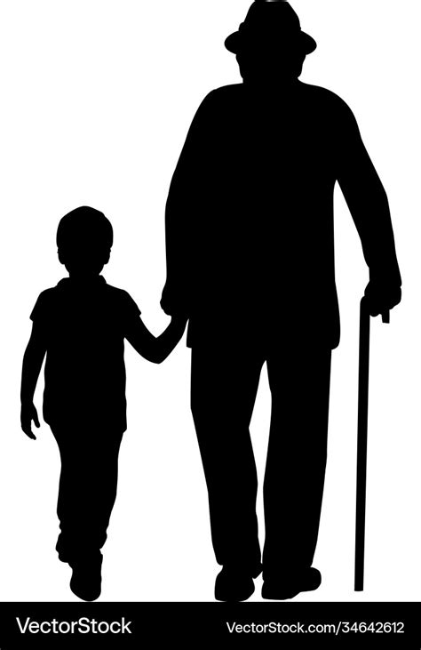 Silhouette Grandfather Walking With Grandson Vector Image