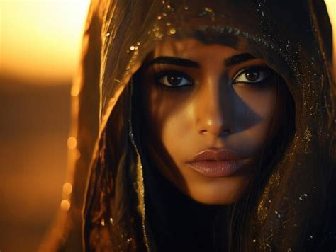 Premium Ai Image Beautiful Woman Arabian Bedduin Night Desert Background