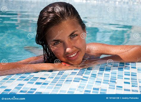 Happy Girl Relaxing In Pool Stock Photo Image Of Smiling Ocean