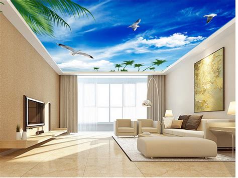 3d rendering wall paper interior design in beijing, china. Blue sky Seagull ceiling 3d mural designs Wallpapers for ...