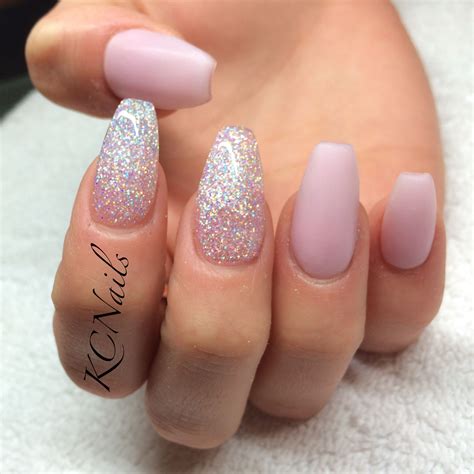 Pastel Pink Coffin Nails With Glitter Pink Accents Kcnails Coffin