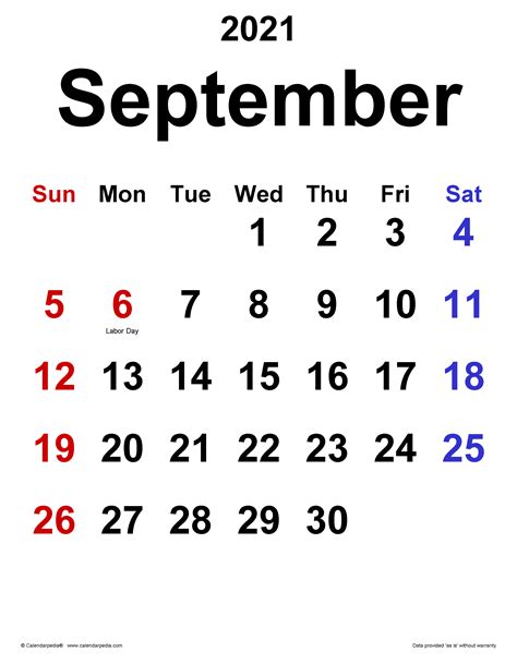 Labor Day 2021 Calendar Free Printable Year 2021 Calendar Type