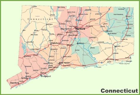Connecticut Road Map With Cities And Towns Highway Map Storage
