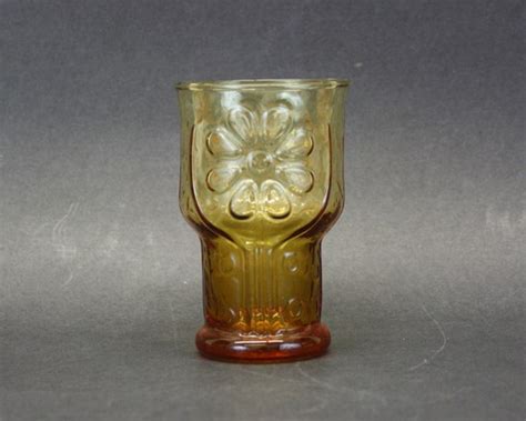Vintage Libbey Amber Glass Goblet Juice Glasses With Daisy