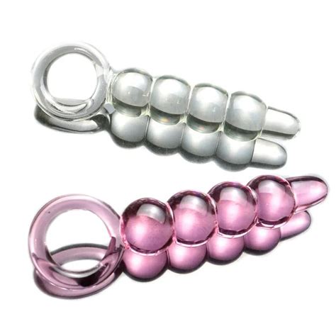 crystal clear glass dildo anal beads plug with pull ring g spot stimulation female masturbation