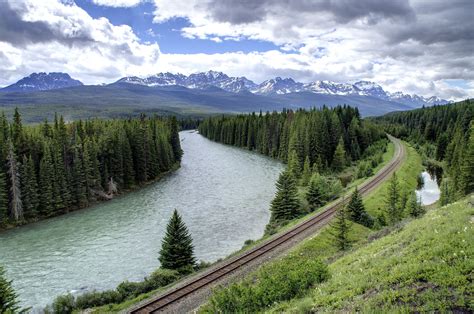 Mountain River Railway Forest Trees Landscape Wallpapers Hd