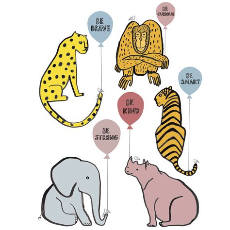 Be Kind Be Brave Animal Balloon Print By Karin åkesson