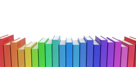 Row Stack Of Colorful Books On A Plain Background Stock Photo