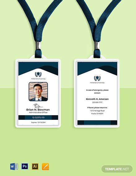 University Visitor Id Card Template Illustrator Word Apple Pages Psd