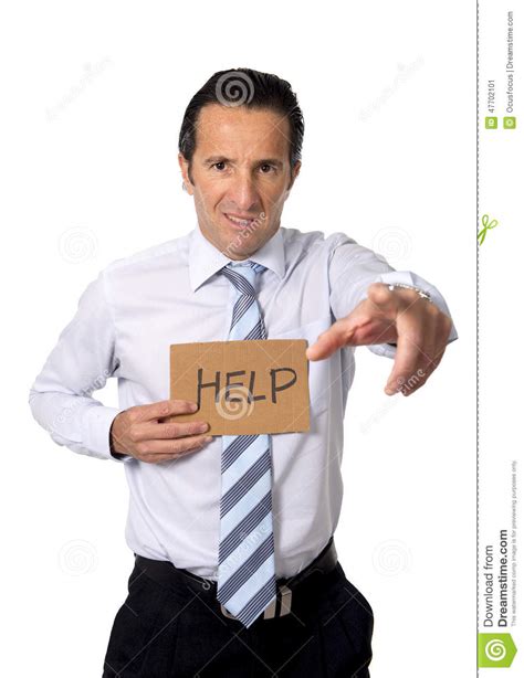 Senior Businessman Holding Help Sign in Overwork, Work Stress and ...