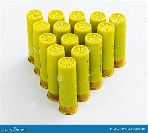 Pyramid Of Yellow 20 Gauge Shotgun Shells Stock Image Image Of