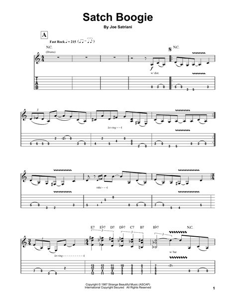 Satch Boogie Sheet Music Joe Satriani Guitar Tab Single Guitar
