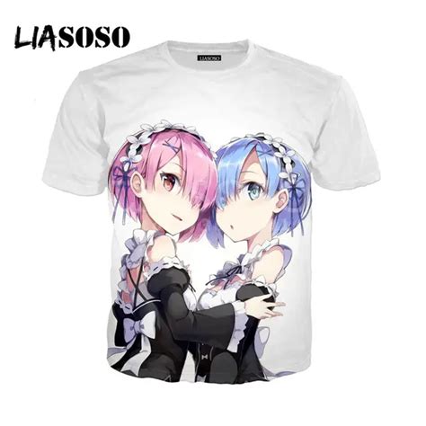 Liasoso 3d Print Women Men Anime Rezero Rem Ram Cute Girl Tshirt