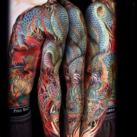 How long does it take to tattoo something like this? 100 Dragon Sleeve Tattoo Designs For Men - Fire Breathing Ink Ideas