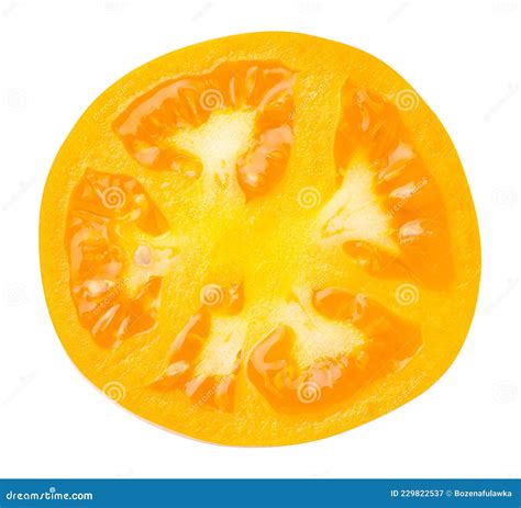 Yellow Tomato Slice Isolated On White Background Stock Image Image Of