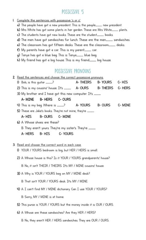 possessive   pronouns worksheet possessives pronoun worksheets