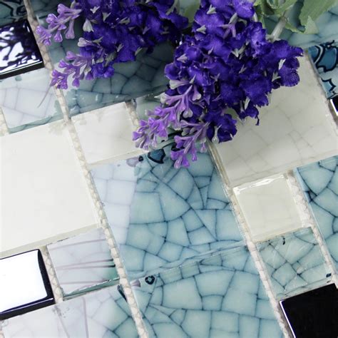 Crystal Glass Mosaic Kitchen Tiles Washroom Backsplash Bathroom Blue