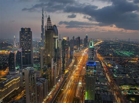 Night Cityscape Of Dubai United Arab Emirates Stock Image Image Of