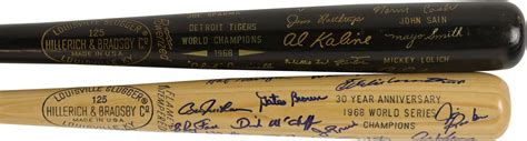 Mint 1968 World Champion Detroit Tigers Team Signed Bat And World