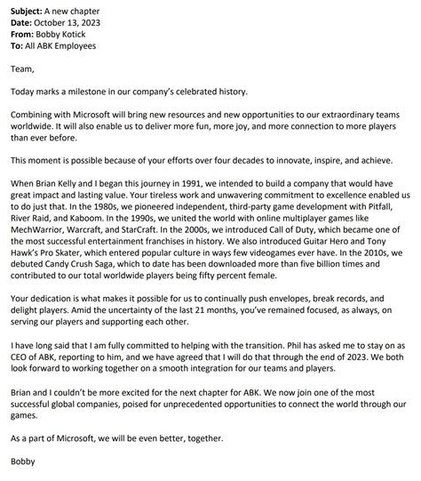 Bobby Kotick Is Leaving Blizzard At The End Of 2023 According To Email Sent By Him To The Staff