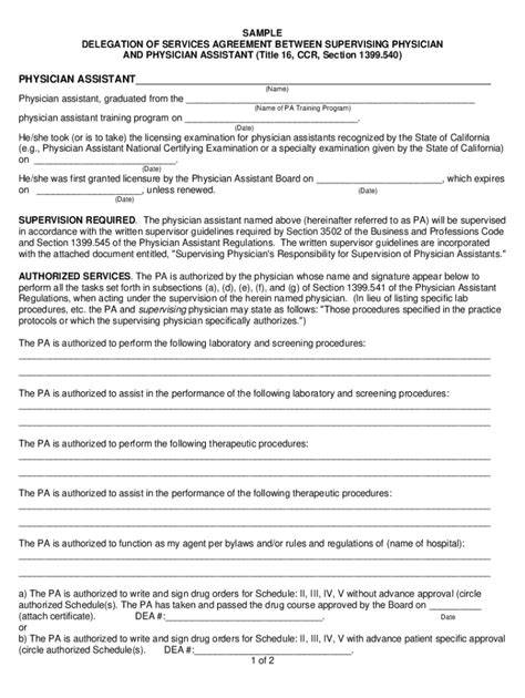 Sample Delegation Of Services Agreement Physician Assistant Form Fill