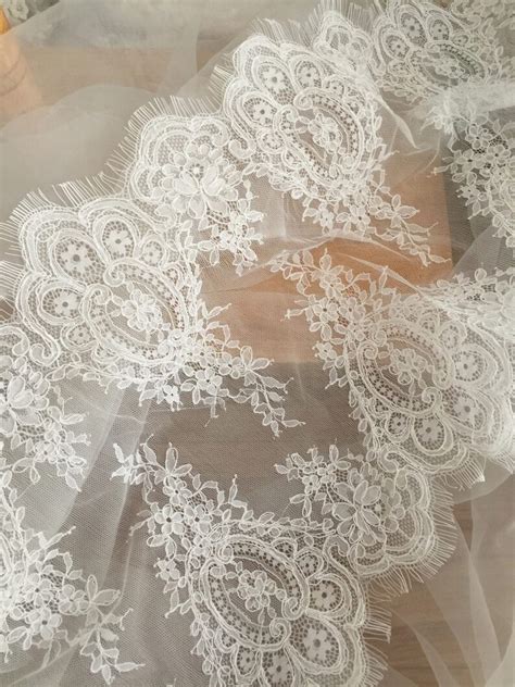Delicate Bridal Alencon Lace Fabric In Eyelash Pattern For Etsy