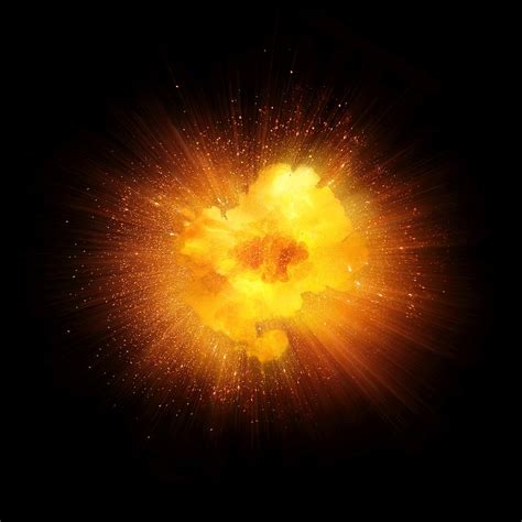 Realistic Fiery Explosion Orange Color With Sparks Isolated On Black