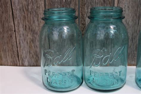 Vintage Ball Perfect Mason Aqua Blue Glass Canning Jars Quart Size Jar Lot