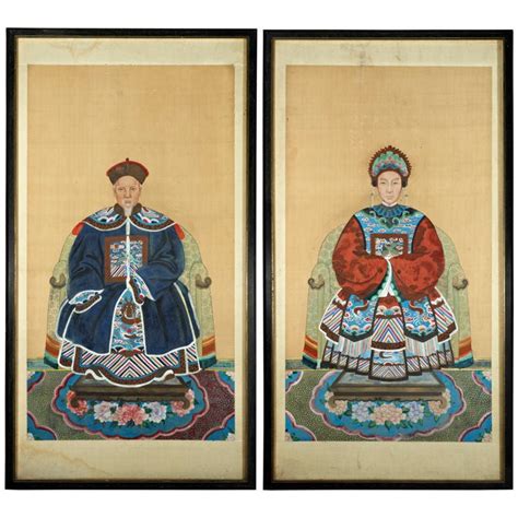 A Pair Of Framed Chinese Ancestors Portraits Paintings At 1stdibs