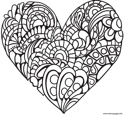 Zentangle Heart For Adult Coloring Page Printable