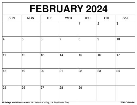 Year 2024 Calendar February Month Feb 2024 Calendar With Holidays