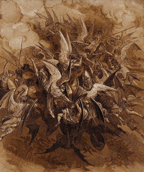 Gustave Doré Engraving Final War In Heaven Paradise Lost Milton
