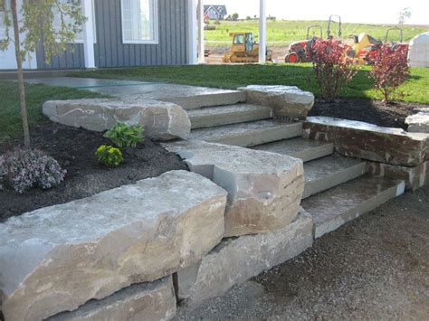 Rock Wall Landscaping Armour Stone Wall With Natural Steps Adding